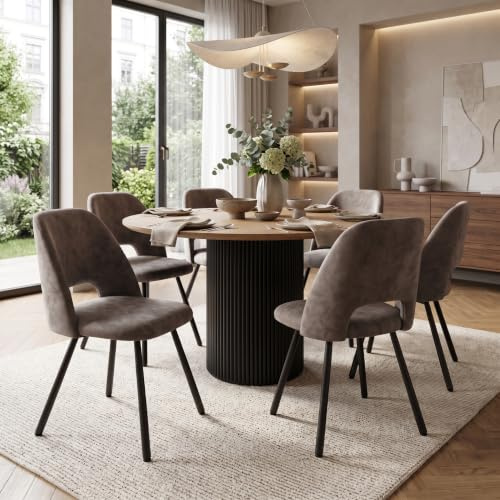 WAFTING 6er-Set 360° Drehbare Gepolsterte Esszimmerstühle mit Metallbeinen | Moderne Küchenstühle mit Durchbrochener Rückenlehne, Geeignet für Esszimmer, Schlafzimmer und Wohnzimmer, Braun