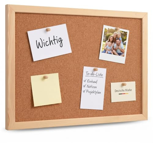 VELORA H&L Pinnwand 60 x 90 cm Naturholz – Korktafel mit Holzrahmen, Memoboard für Büro, Schule und Home Office, Kork Pinnwand zur Wandmontage, Hoch- und Querformat