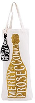 Added Sparkle Red Glitter Merry Proseccomas Prosecco Wine Bottle Bag Gift Bag (Gold)