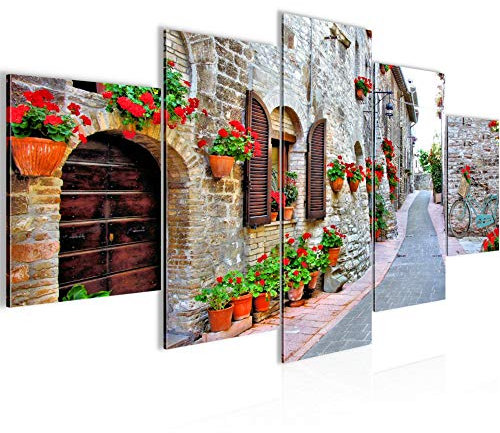 Runa Art - Bilder Blumen Toskana 200 x 100 cm 5 Teilig XXL Wanddekoration Design Ziegel 607751c