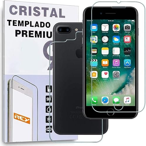 REY Protector de Pantalla Delantero + Trasero para iPhone 7 Plus/iPhone 8 Plus, Cristal Vidrio Templado Premium