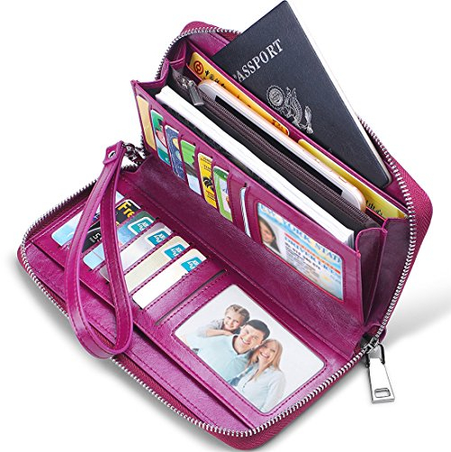 JEEBURYEE Geldbörse Damen Portemonnaie Groß Geldbeutel Lang Portmonee Elegant Clutch Leder Geldtasche Handgelenktasche mit Reißverschluss und RFID-Schutz für Frauen Lila