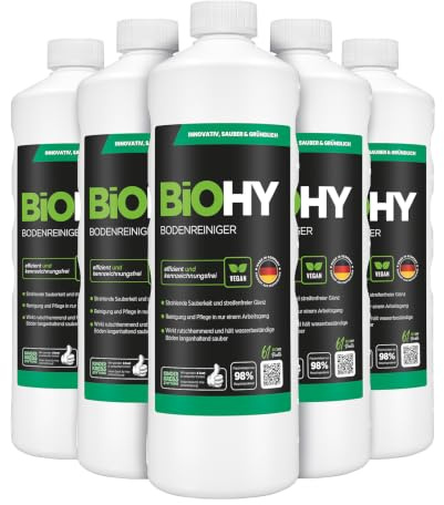 BiOHY Bodenreiniger Konzentrat Hartboden Fliesen Laminat (6 x 1 Liter) | Wischmittel für PVC, Stein, Parkett und Vinyl, streifenfrei – auch für Wischroboter, Saugwischer und Nasssauger