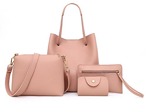 Susenstone 4Pcs Nouveau Sac à Main Femme Pas Cher Grand Sacs BandoulièRe Femme Soldes Cuir Pochettes BandoulièRe Mode Sacs PortéS Main (Rose)
