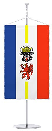 Vispronet® 15 x 25 cm Mecklenburg-Vorpommern Tischbanner Bundesländerfahnen Set ✓ Fahne & Chrom-Ständer ✓ Kordel-Rand