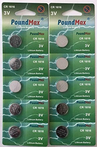 PoundMax 1616 CR1616 DL1616 - Batterie a bottone al litio, 3 V, confezione da 10