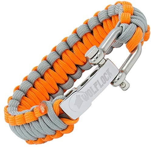 Wolflock Premium Paracord Armband für Männer - Handgeflochten mit Edelstahlverschluss in Grau/Orange