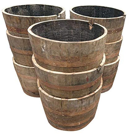 Cheeky Chicks Ltd Solid Oak Rustic Half Barrel Planter Garden Pot Patio Lawn Tub | Set of 6