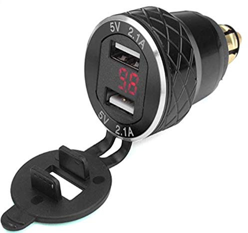 MOMOALA Voltmètre rouge 12 V-24 V 4,2 A pour moto, double chargeur USB, prise DIN compatible avec BM-W Moto – Noir