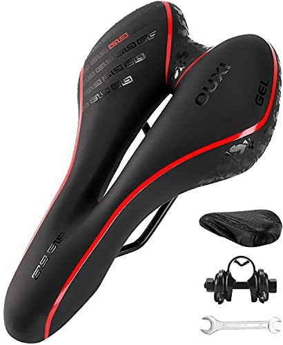 OUXI Comfort Bike Seat Comfortable Gel Bicycle Saddle Replacement Soft Padded with Shock Absorbing Waterproof for MTB Mountain Bike Road Bike Exercise Bike Men Women and Ladies