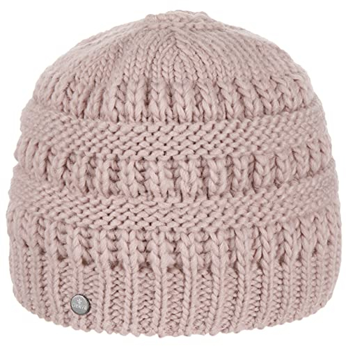 LIERYS Mütze mit Zopfloch Damen Strickmütze Beanie Schurwolle Alpakawolle Futter Baumwolle Herbst/Winter rosa One Size