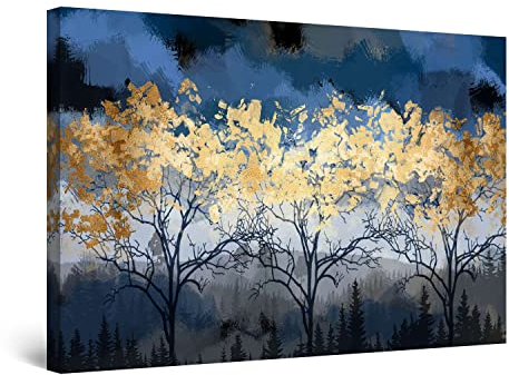 Startonight Impression sur Toile - Forêt Dorée - Tableau Decoration Murale Salon Moderne - Image sur Toile - Grande 80 x 120 cm Idée Cadeau Élégante et Originale Effet Lumineux Nocturne