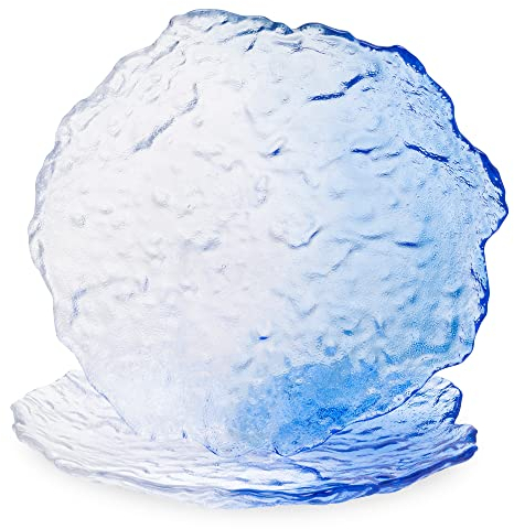 Navaris Plato Cristal Irregular - 2X Platos Transparentes Vidrio Azul Océano - Platitos Modernos para Servir Postres Embutidos Sushi Marisco Snacks Entrante Frutas - 23,8 x 3 cm