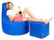 PATCH HOME Patchhome Gamer Kissen Lounge Kissen Sitzsack Sessel Sitzkissen Bean Bag + Würfel/Hocker mit Reißverschluss bereits befüllt (Blue, XXL - Ø80cm Sessel + 35x35cm Würfel)