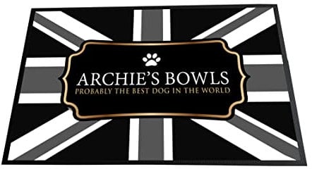 Personalised Dog feeding mat - Grey Union Jack flag Non slip feeding mat | Large dog bowls mat 60x40cm