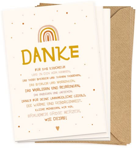 KOKO&LORA® Dankeskarte für Erzieher, Erzieherin mit Kraftpapier-Briefumschlag - Grußkarte mit Naturkuvert (3er Set - Rosa)