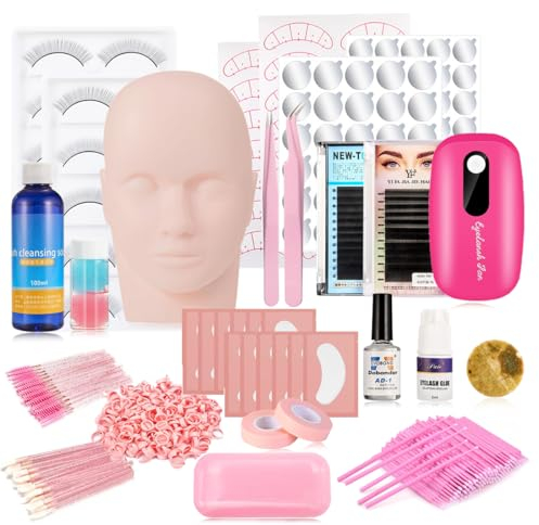 SZCY LLC Kit professionnel d'extension de cils 22 pièces Outils d'entraînement à la greffe de cils avec tête de mannequin, pince à épiler pour débutants