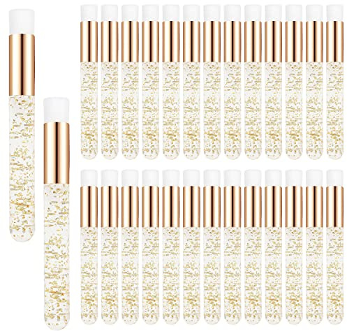 30 Pcs Crystal Lash Shampoo Brushes- Eyelash Cleaning Brush Soft Makeup Brushes for Eyelash Extensions Cleansing,Nose Pore Deep Cleaning Brush (Gold 30pcs)
