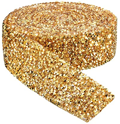 Crystal Rhinestone Ribbon,1 Rolls Self Adhesive Diamond Ribbon Glitter Resin Diamond Belt Rhinestone Diamante Stickers Gold Sprinkles Candy Cane Ribbons for Arts Crafts DIY Party Decor Cakes
