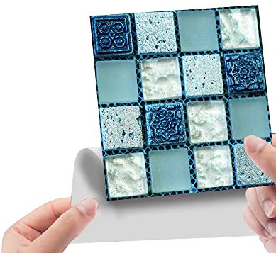 30 Stück Fliesenaufkleber, 15 x 15 cm, Küche Klebefliesen Fliesenfolie, Mosaik Wasserdicht Wandfliesen Selbstklebend, Fliesen Folie für Küche/Bad/Boden/Badezimmer Deko (D)