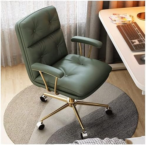 TIANYIA Chaise de Bureau Chaise de Bureau en Cuir Artificiel, Chaise d'ordinateur Ergonomique, Confortable, Douce et Respirante, Chaise de Bureau pivotante à 360 ° avec Pieds dorés Prime