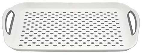 HOMESHOPA Anti-Slip Plastic Serving Tray, 1 Pack Grey Rectangular Non-Slip Top & Bottom, Strong Grip Rubber Surface, Kitchen Tray for Food Serving, Easy Grip Handles, Sturdy Dinner/Drinks Breakfast