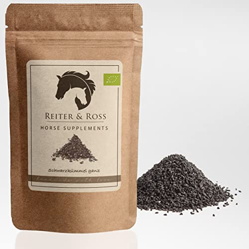 Reiter & Ross Bio Schwarzkümmel Pferd, Naturprodukt Einzelfuttermittel für Pferde, ganzer Schwarzkümmel | 100% natürlich und plastikfrei verpackter schwarzer Kümmel (500g)