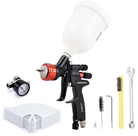 AEROPRO Tools A608 HVLP Luftspritzpistolen-Set, 1,3 mm Düse, Regler, 5 Stück Farbsiebe, 600 cc Tasse, Auto-Lackpistole, Autolackpistole für Ausbesserung, Grundierung, Decklack