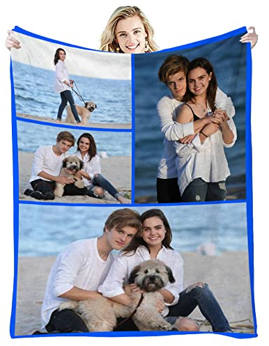 GLIKW Personalisierte Fotodecke mit eigenem Foto Und Text, Super Weich Flanell Collage Kuscheldecke Geschenke für Vater, Mutter, Kinder, Haustiere, Freunde oder Paare(4 Fotostil-1, 150×200cm)