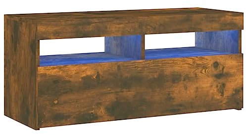 vidaXL TV Schrank mit LED-Leuchten Lowboard TV Möbel Tisch Sideboard Fernsehtisch Fernsehschrank HiFi-Schrank Räuchereiche 90x35x40cm