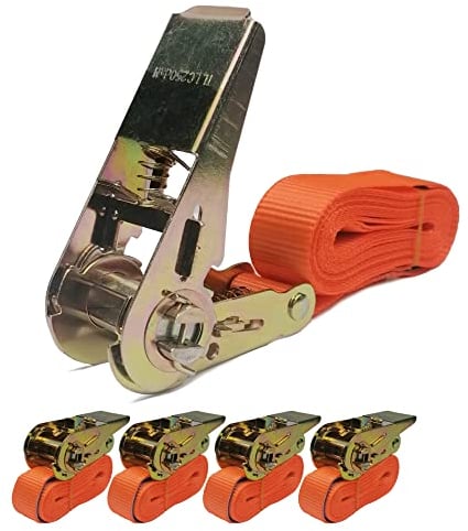 4 Stück Spanngurte mit Ratsche / 500Kg 6m – Einteilige Zurrgurte - 500 daN – Ratschen Gurt Signal Orange - Ladungssicherung (25mm x 6m)