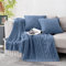 Homiest Cable Knit Throw Blanket & Pillow Set, Dusty Blue Set of 3, 50x60 Blanket & 2 x 18x18 Pillow Covers, Soft & Cozy Decorative Set for Couch, Bed, Sofa