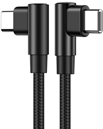 YSJJZRL Câble tressé en Nylon USB C vers USB C Coudes Doubles à 90 degrés Cordon de Charge Rapide 60W 3A PD pour Samsung Galaxy S20, Pixel, Tablette LG, etc. (1M,Noir)