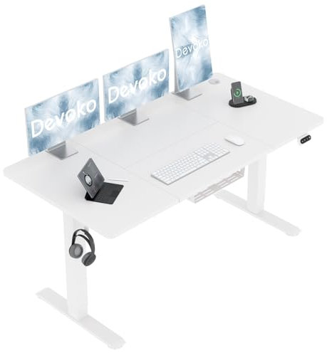 Devoko Electric Standing Desk 160x70cm, Height Adjustable Desk Ergonomic Stand up Table with 2 Memory Preset, White