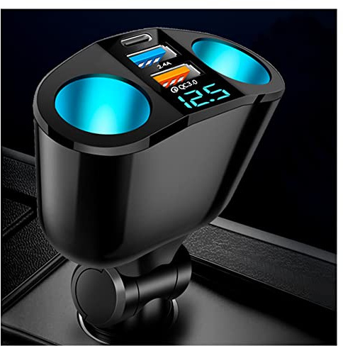 Multi Ports Cigarette Lighter USB Charger,Dual Cigarette Lighter Splitter&QC3.0/PD Super Fast Charging Car Charger Compatible with iPhone 14/13/12/11 Pro Max,Galaxy S23/22/21,iPad,GPS (QC3.0+2.4A+PD)