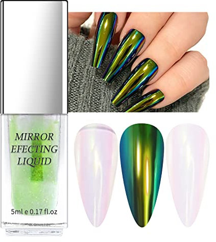 KYDA Chameleon Liquid Nail Powder, High Pigment Holographic Glitter Nail Polish, Chrome Mirror Finish, Chameleon Nail Powder, Glossy Iridescent Aurora Nail Art Varnish-04