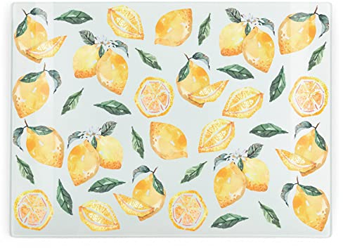 Tagliere in vetro temperato e piano di lavoro, giallo limoni, antiscivolo, strumento multifunzionale per proteggere le superfici di lavoro durante la preparazione degli alimenti, misure 39 cm x 28,5