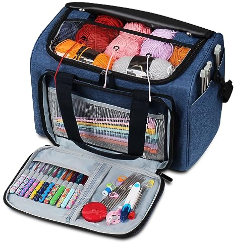 WITSTEP Aufbewahrungsbeutel für Garn, zum Häkeln, große Häkel-Reisetasche, Organizer mit inneren Trennwänden, tragbare Strickprojekt-Tragetasche für Häkelnadeln, Nadeln, Garnknäuel und Zubehör