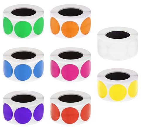 Mardatt 8Roll Round Dot Stickers, 4000 Stück 25mm Klebepunkte Bunt, 8 Farben Punkt Aufkleber Rund, Markierungspunkte Selbstklebend für Büro Schule