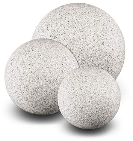 trendlights24 Stone IP65 Kugelleuchte für Garten - 3er Set 40+50+60 cm Kugel Außenleuchte Naturstein Optik - für E27 230V - winterfest - Erdspieße