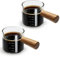 Paquete de 2 tazas de espresso con mango de madera, taza medidora de vidrio de doble boquilla con doble escala, vaso de chupito espresso con boca en forma de V, accesorios de espresso de vidrio