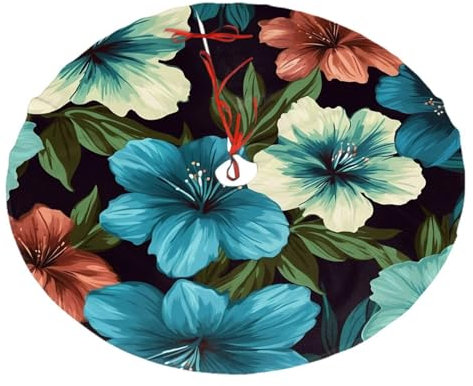 Hibiskus Blumen Muster Druck Weihnachtsbaum Rock Plüsch Halloween Baum Rock Weihnachtsbaum Matte Für Weihnachtsdekorationen 30 zoll