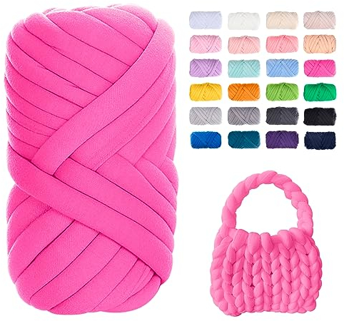 Uiopa Filato Gigante Rosa Rossa, 500g Filo Cotone Grosso Tubolare a Mano, Gomitolo di Filato Chunky Yarn per Borse, Coperte, Cestini, Nidi di Animali Domestici, Artigianato Fai-da-Te