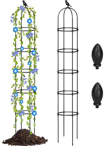 Sadnyy 2 Pack 7 ft Garden Trellis Obelisk for Rose Trellis Climbing Plants Outdoor Rustproof for Pots Tall Tower Plant Trellis Metal Garden Trellis Vines Flower Plants Support Outdoor Indoor (Black)