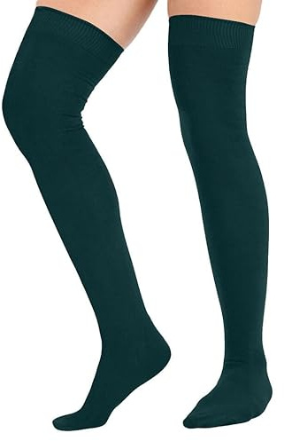 Tesmark 3 Pairs Multi-Pack Plain Ladies Over The Knee High Socks for Women Fancy Dress Thigh High Socks in Assorted Colours Long Socks UK Size 4-7 (One Size, Bottle Green)
