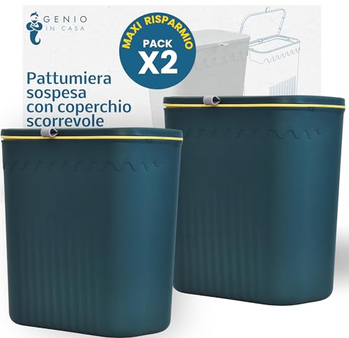 GENIO IN CASA 2er Set Mülleimer Küche Unterschrank zum Aufhängen 12L - Biomülleimer Hängend Küche, Bad und Büro - Küchenabfalleimer für Mülltrennung (2x Grün)