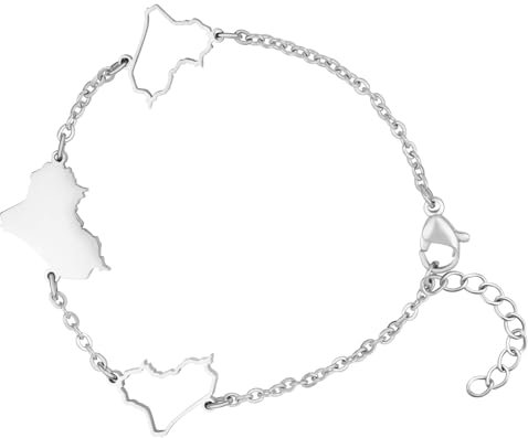 d'origine Irak Landkarten Armband Silber Unisex Damen Herren, Irakischer Schmuck, Irakisches Armband, Irak Flaggen Schmuck