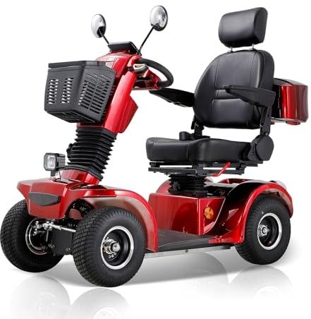 ZVGREEN-BSH-Mobilitätsroller mit 4 Rädern-Seniorenmobil-Kapitänssitz-Max. 15km/h-geräumiger Stauraum-drehbarer Sitz-Elektromagnetische Bremse Rot