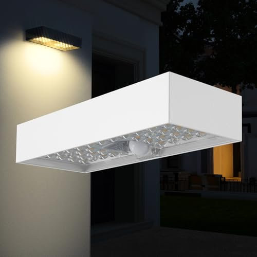 HEXIM LIGHT Solar Wandleuchte Bewegungsmelder Akku 4000K Neutralweiss 6W Fassade Garten IP65 modern Außenwandleuchte (weiß)