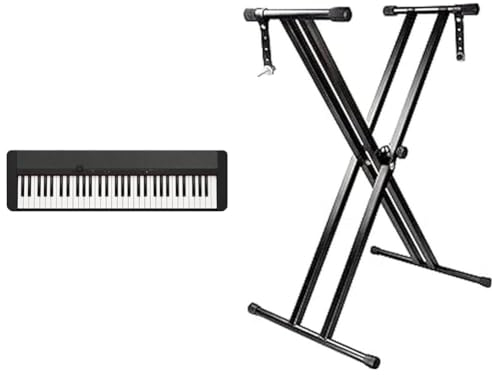 Casio CT-S1BK CASIOTONE Piano-Keyboard mit 61 anschlagdynamischen Tasten, schwarz & RockJam Double Braced Adjustable Keyboard Stand with Locking Straps